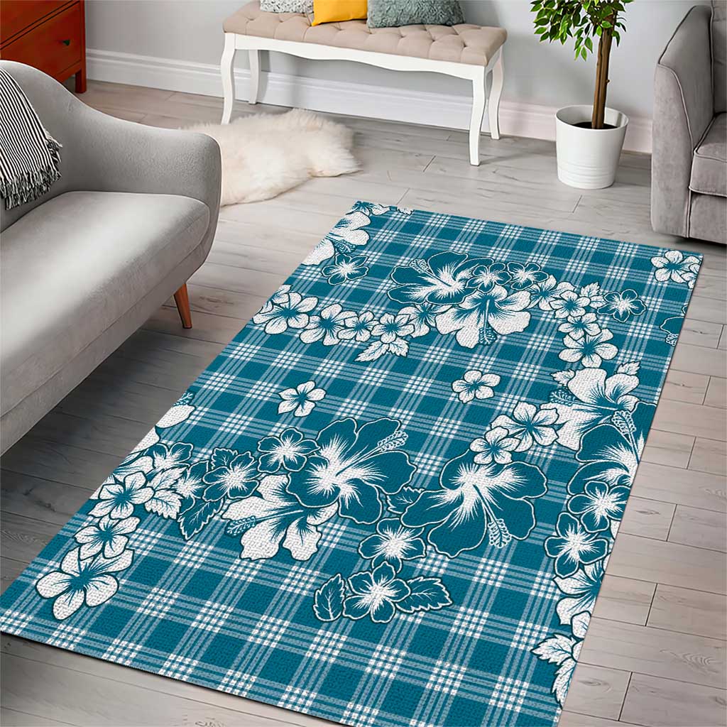 Hibiscus Pakala Ocean Depths Blue Area Rug Tropical Floral Stylized - Polynesian Pride