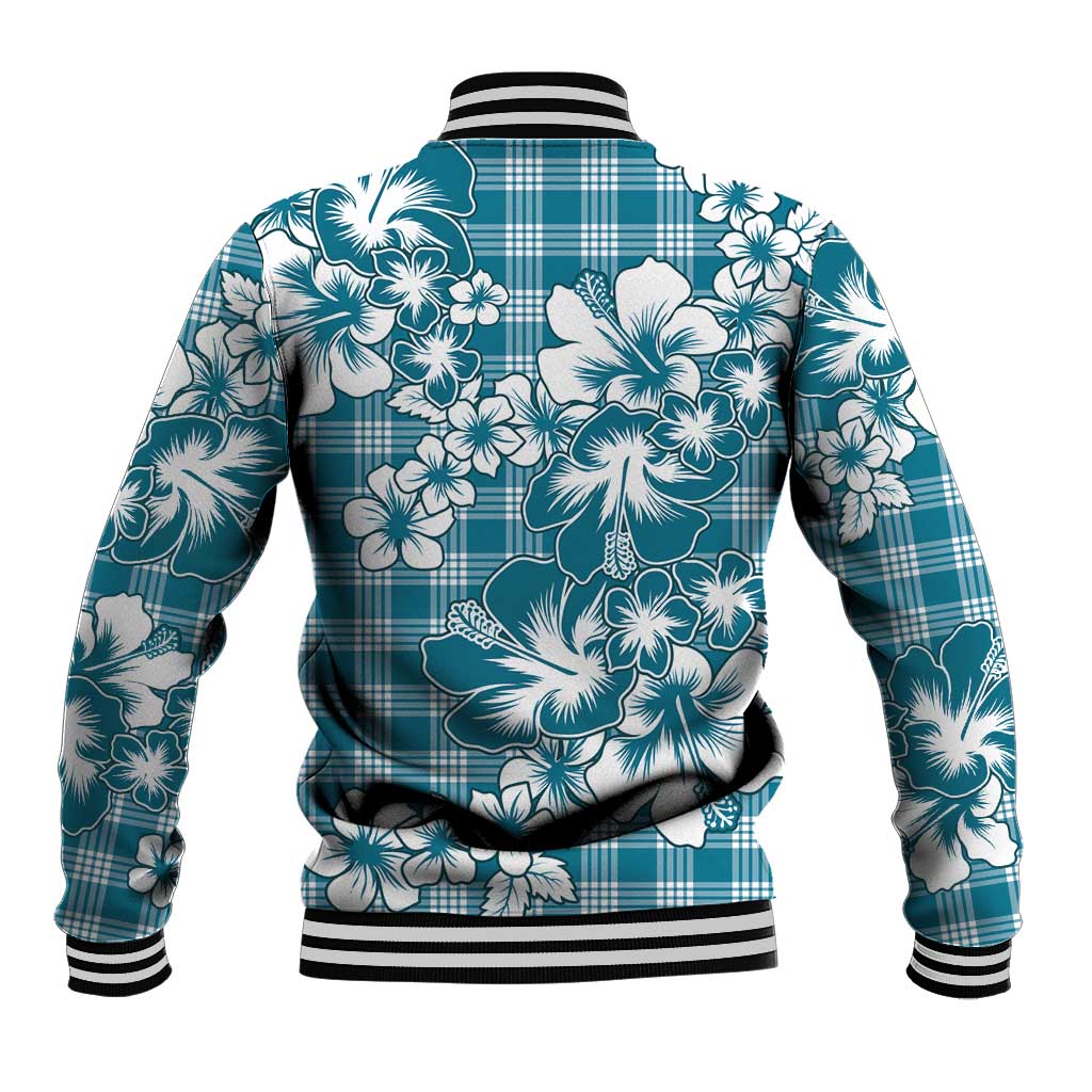 Hibiscus Pakala Ocean Depths Blue Baseball Jacket Tropical Floral Stylized - Polynesian Pride