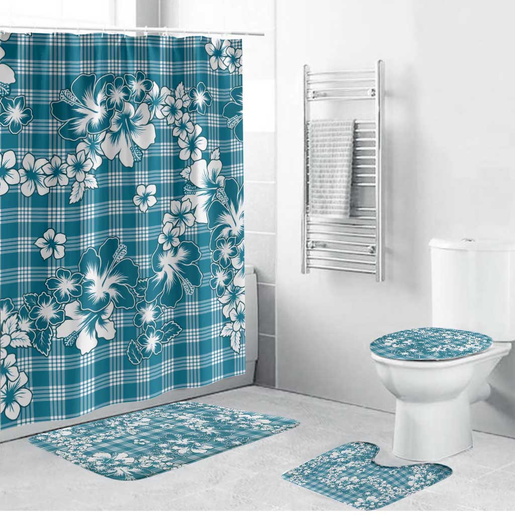 Hibiscus Pakala Ocean Depths Blue Bathroom Set Tropical Floral Stylized - Polynesian Pride