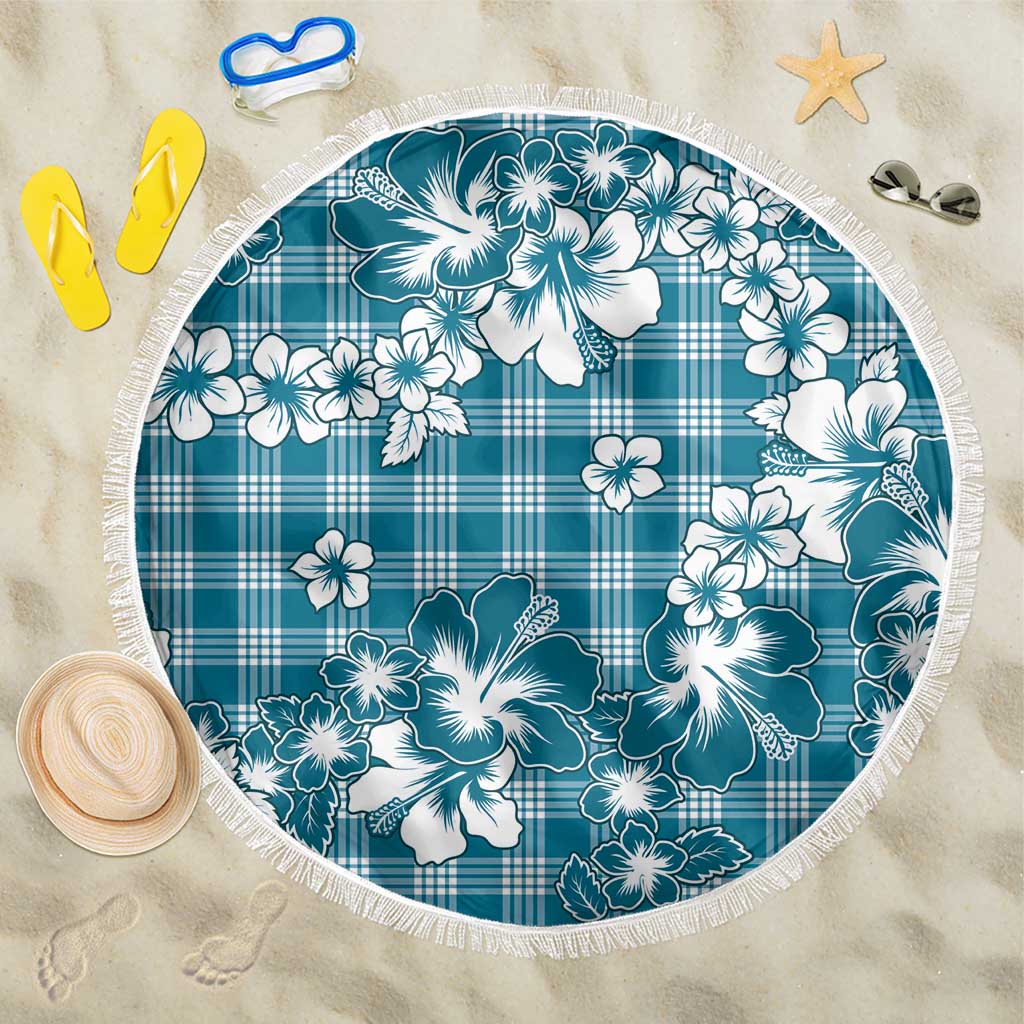 Hibiscus Pakala Ocean Depths Blue Beach Blanket Tropical Floral Stylized LT01 One Size 150cm Blue - Polynesian Pride
