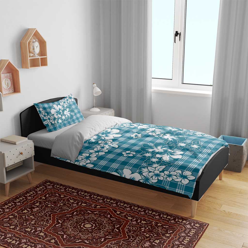 Hibiscus Pakala Ocean Depths Blue Bedding Set Tropical Floral Stylized - Polynesian Pride