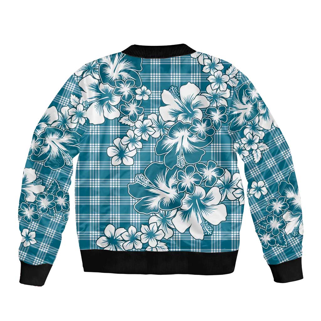 Hibiscus Pakala Ocean Depths Blue Bomber Jacket Tropical Floral Stylized - Polynesian Pride