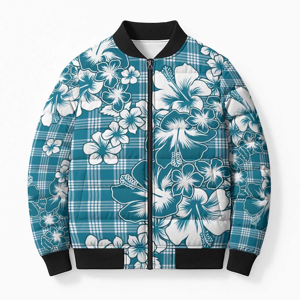 Hibiscus Pakala Ocean Depths Blue Bomber Puffer Jacket Tropical Floral Stylized - Polynesian Pride