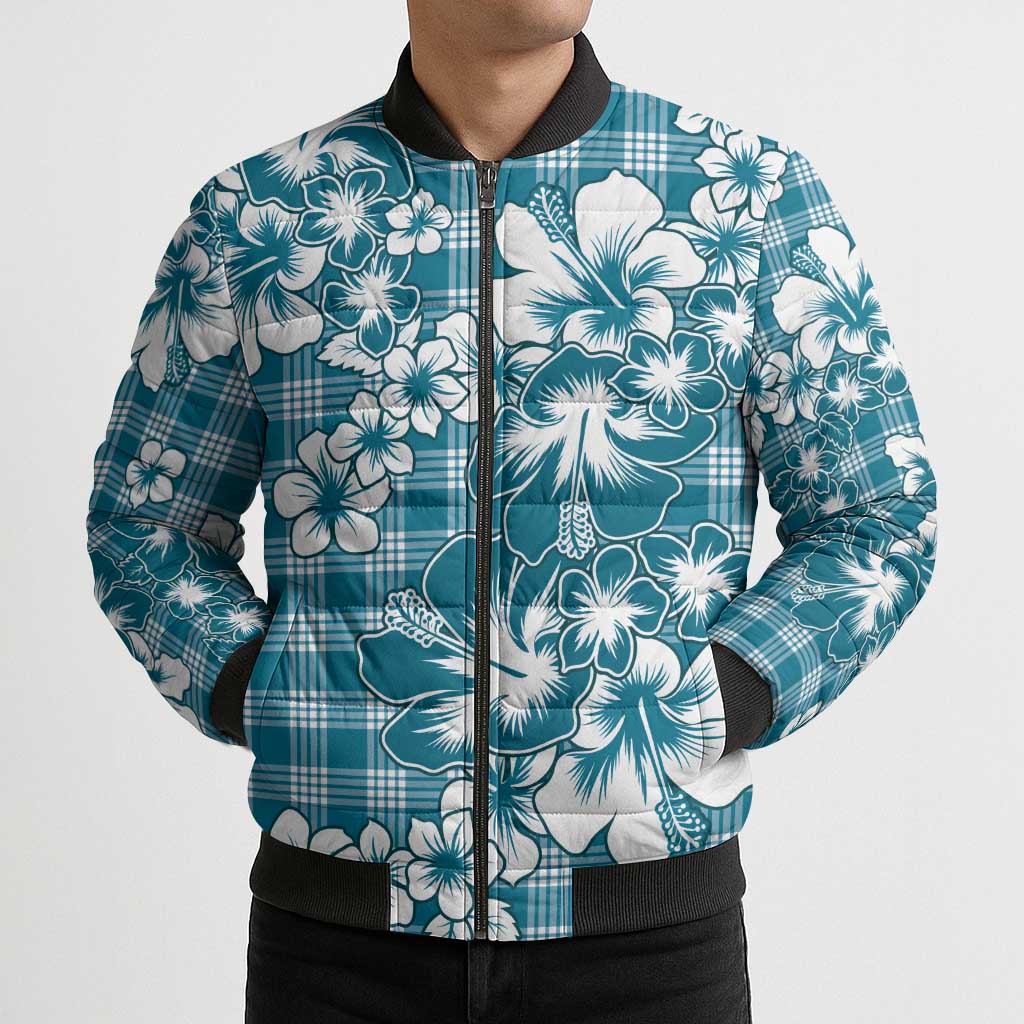 Hibiscus Pakala Ocean Depths Blue Bomber Puffer Jacket Tropical Floral Stylized - Polynesian Pride