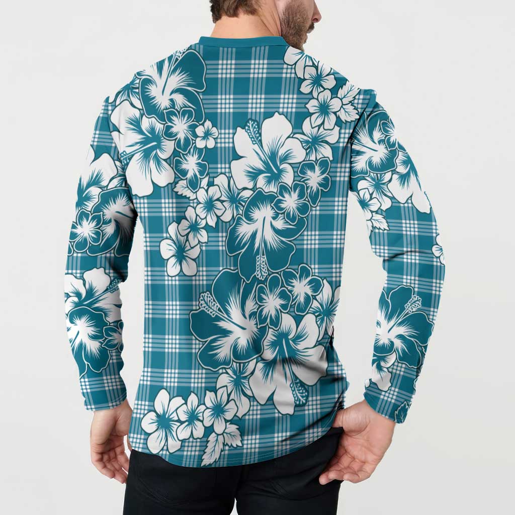 Hibiscus Pakala Ocean Depths Blue Button Sweatshirt Tropical Floral Stylized - Polynesian Pride