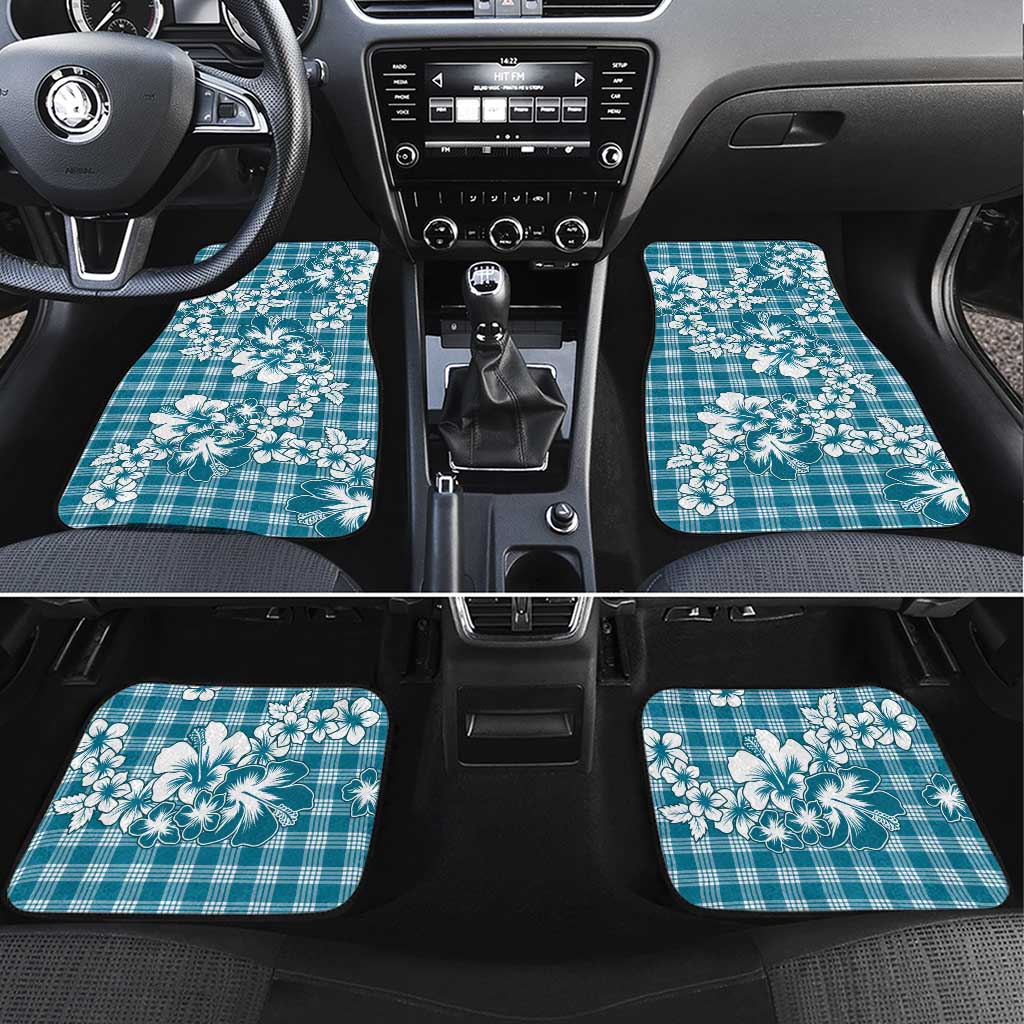 Hibiscus Pakala Ocean Depths Blue Car Mats Tropical Floral Stylized LT01 Set 4pcs Blue - Polynesian Pride