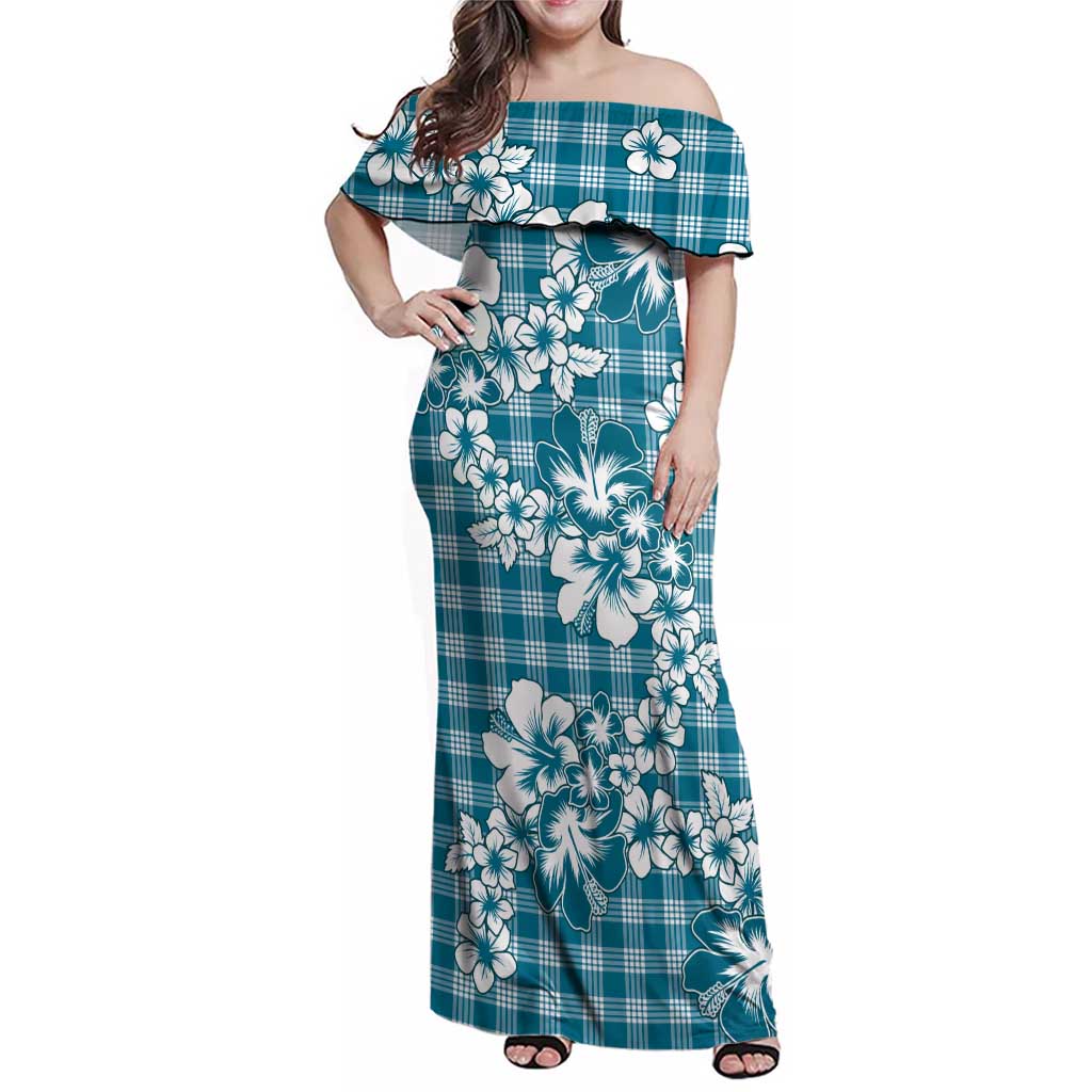 Hibiscus Pakala Ocean Depths Blue Family Matching Off Shoulder Maxi Dress and Hawaiian Shirt Tropical Floral Stylized - Polynesian Pride