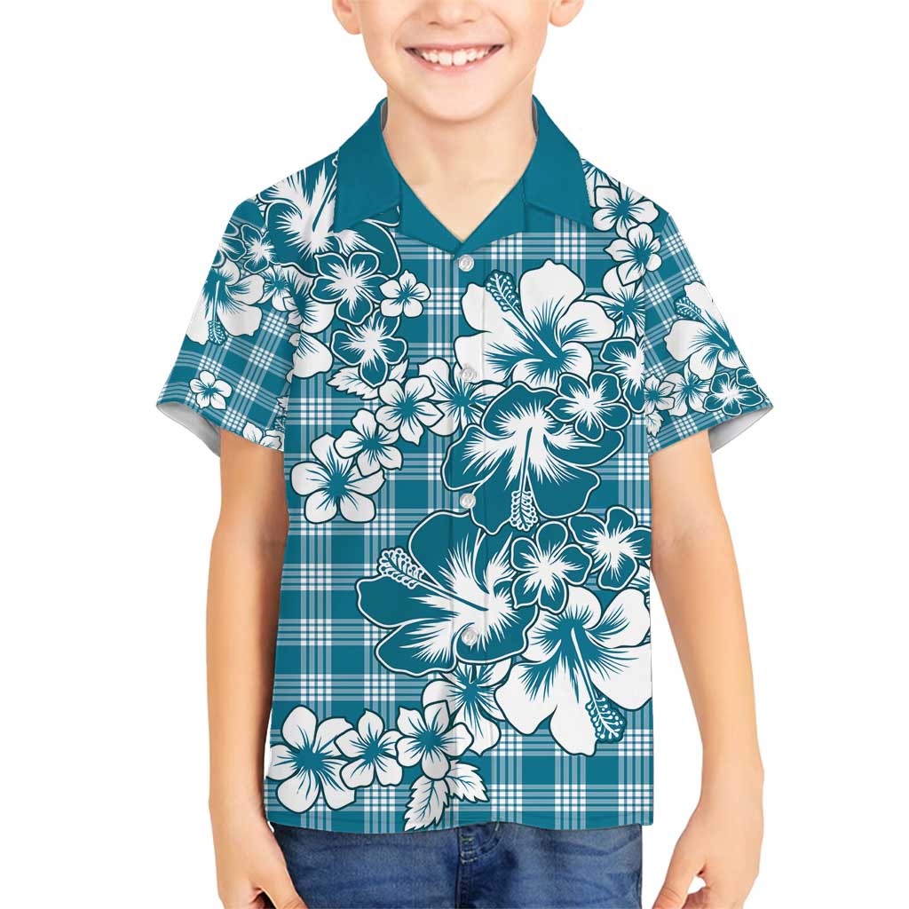 Hibiscus Pakala Ocean Depths Blue Family Matching Off Shoulder Short Dress and Hawaiian Shirt Tropical Floral Stylized - Polynesian Pride