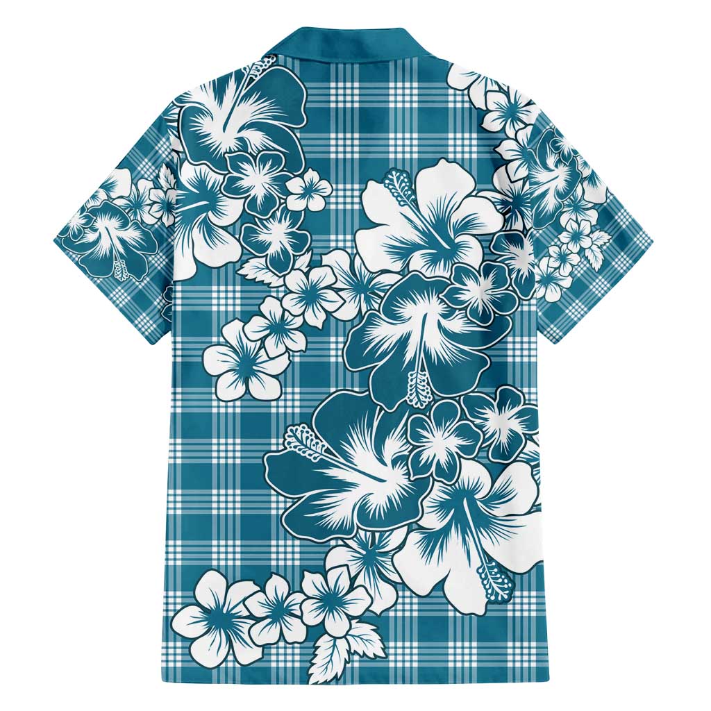 Hibiscus Pakala Ocean Depths Blue Family Matching Puletasi and Hawaiian Shirt Tropical Floral Stylized - Polynesian Pride