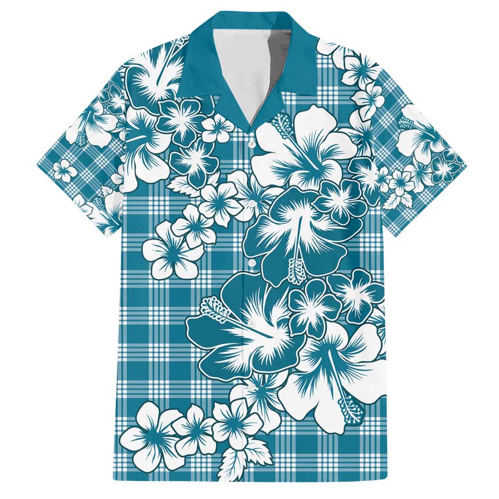 Hibiscus Pakala Ocean Depths Blue Family Matching Short Sleeve Bodycon Dress and Hawaiian Shirt Tropical Floral Stylized - Polynesian Pride
