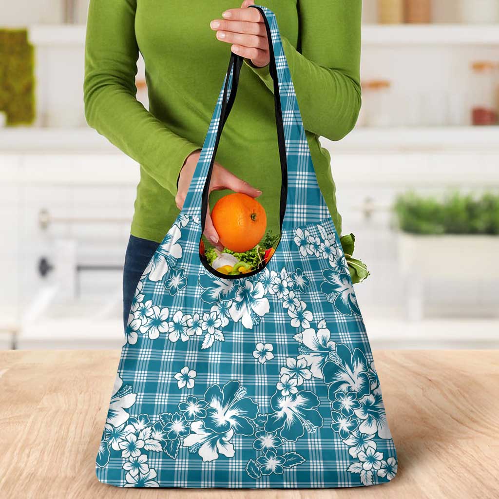 Hibiscus Pakala Ocean Depths Blue Grocery Bag Tropical Floral Stylized - Polynesian Pride