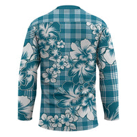 Hibiscus Pakala Ocean Depths Blue Hockey Jersey Tropical Floral Stylized - Polynesian Pride