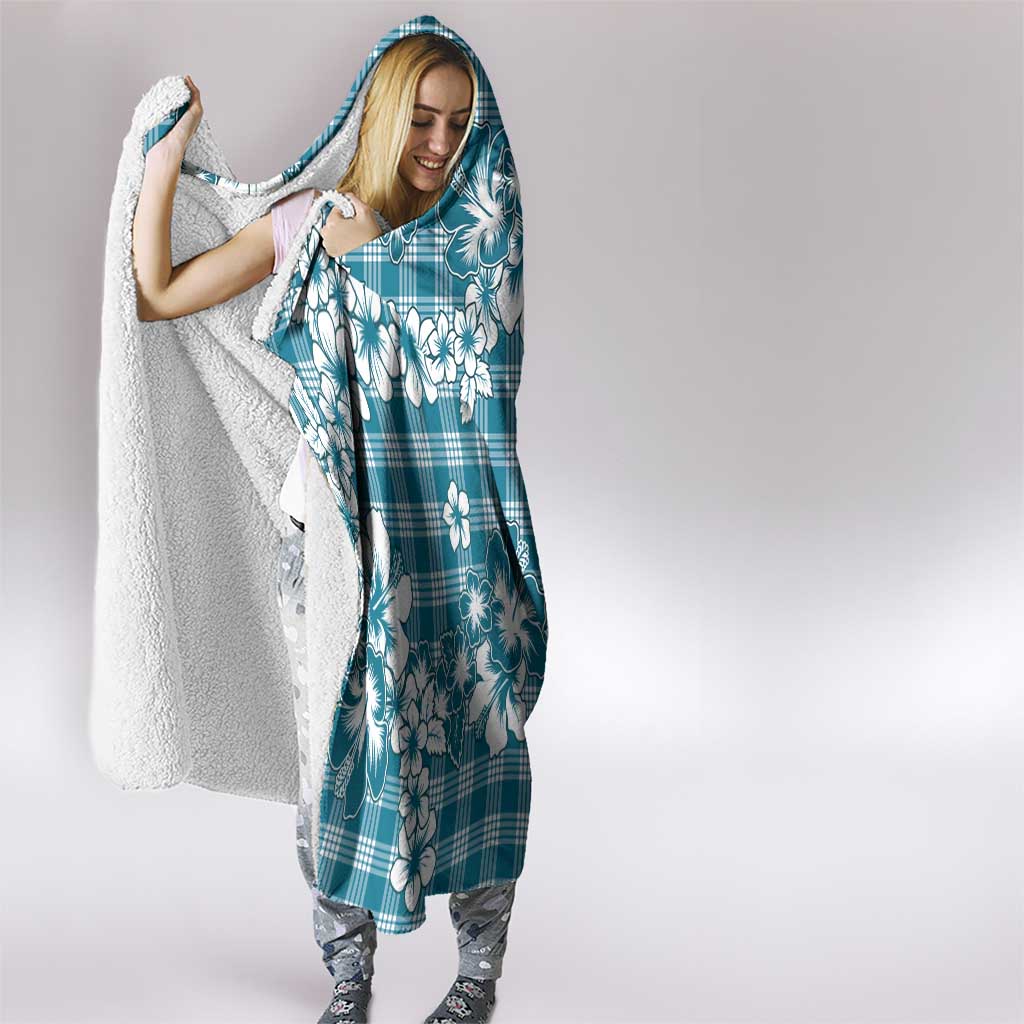Hibiscus Pakala Ocean Depths Blue Hooded Blanket Tropical Floral Stylized - Polynesian Pride