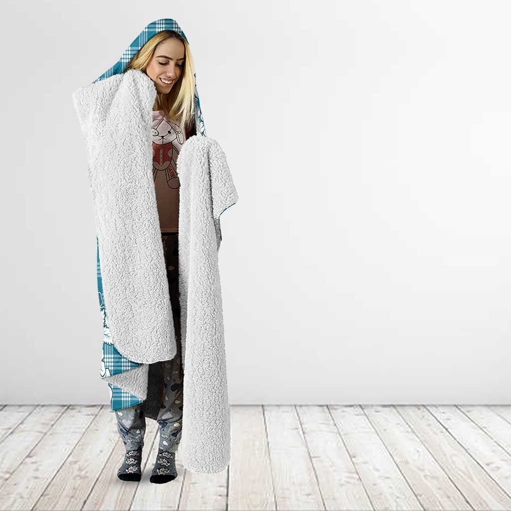 Hibiscus Pakala Ocean Depths Blue Hooded Blanket Tropical Floral Stylized - Polynesian Pride