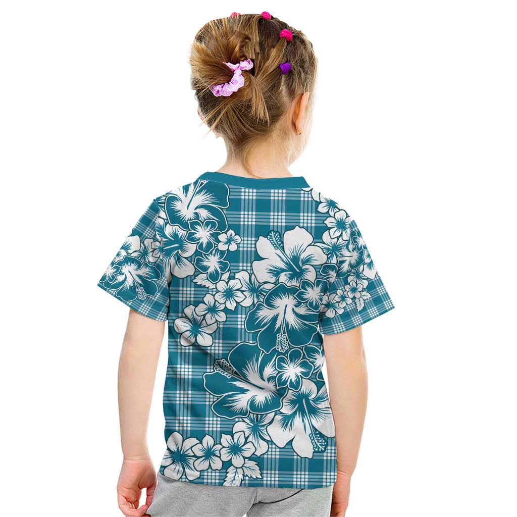 Hibiscus Pakala Ocean Depths Blue Kid T Shirt Tropical Floral Stylized - Polynesian Pride