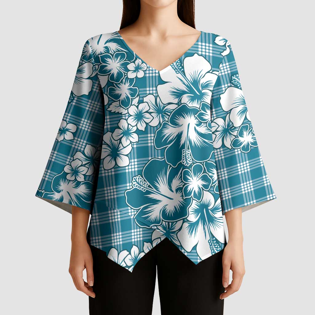 Hibiscus Pakala Ocean Depths Blue Kimono Sleeve Blouse Tropical Floral Stylized - Polynesian Pride