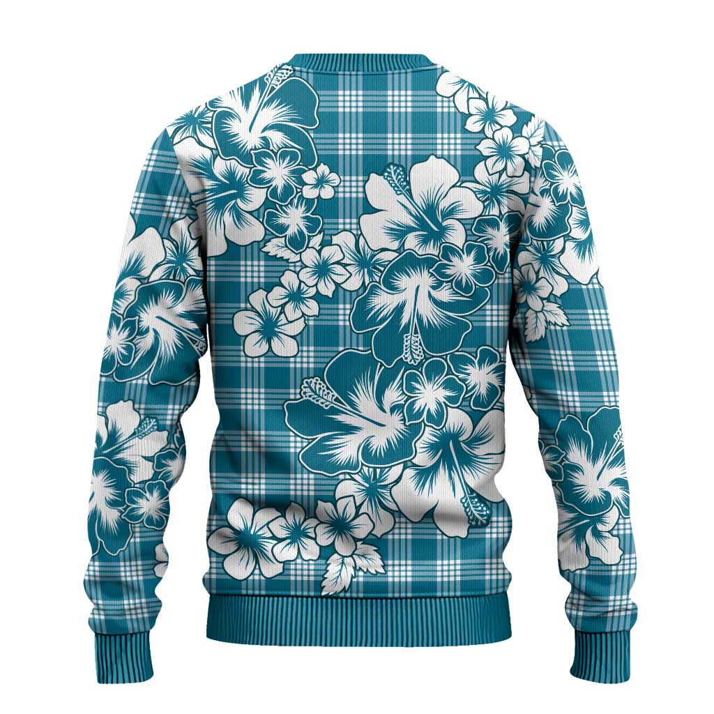 Hibiscus Pakala Ocean Depths Blue Ugly Christmas Sweater Tropical Floral Stylized - Polynesian Pride
