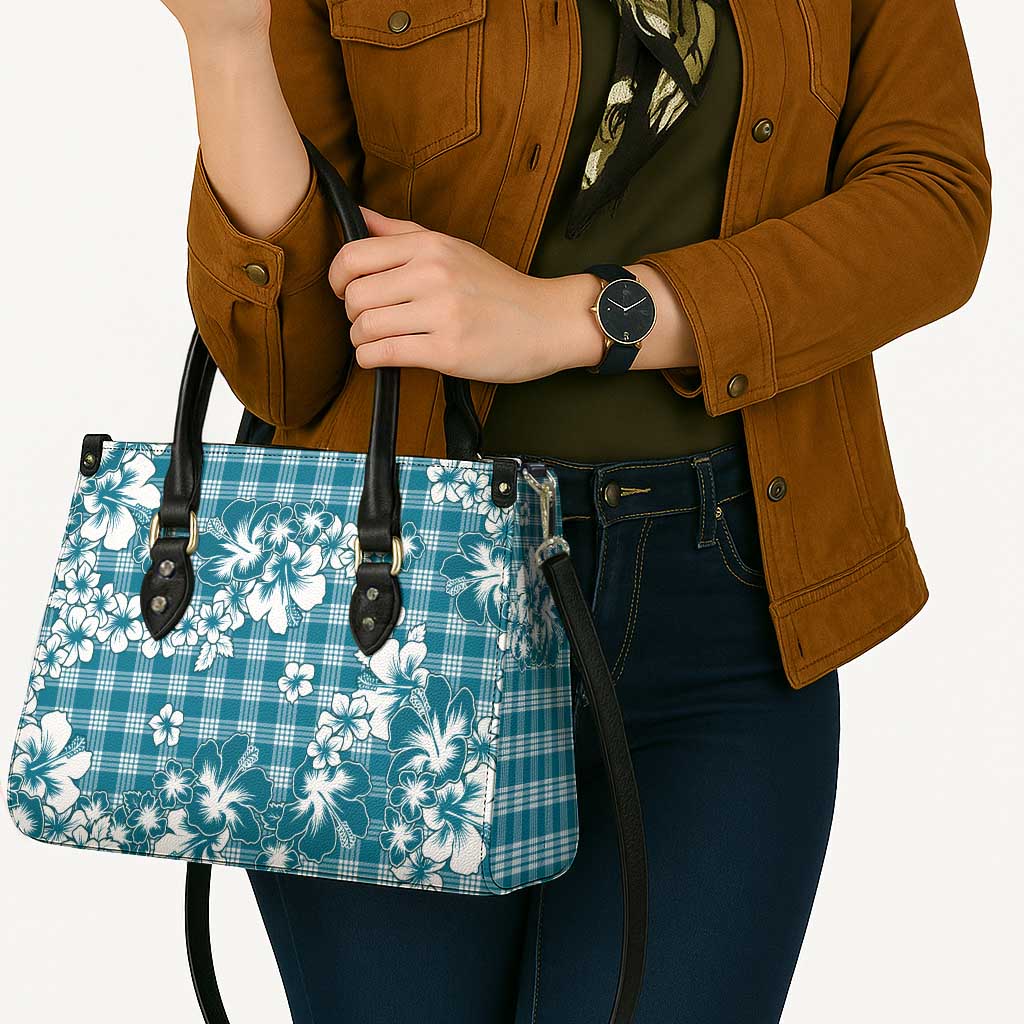 Hibiscus Pakala Ocean Depths Blue Leather Bag Tropical Floral Stylized - Polynesian Pride