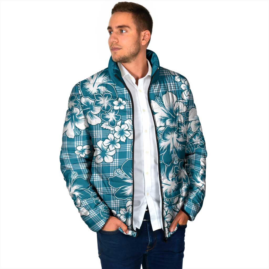 Hibiscus Pakala Ocean Depths Blue Padded Jacket Tropical Floral Stylized - Polynesian Pride