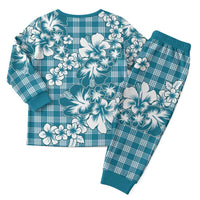Hibiscus Pakala Ocean Depths Blue Christmas Pajama Set Tropical Floral Stylized - Polynesian Pride