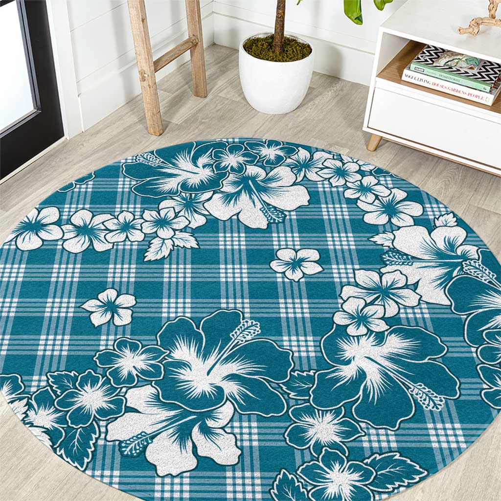 Hibiscus Pakala Ocean Depths Blue Round Carpet Tropical Floral Stylized LT01 Blue - Polynesian Pride