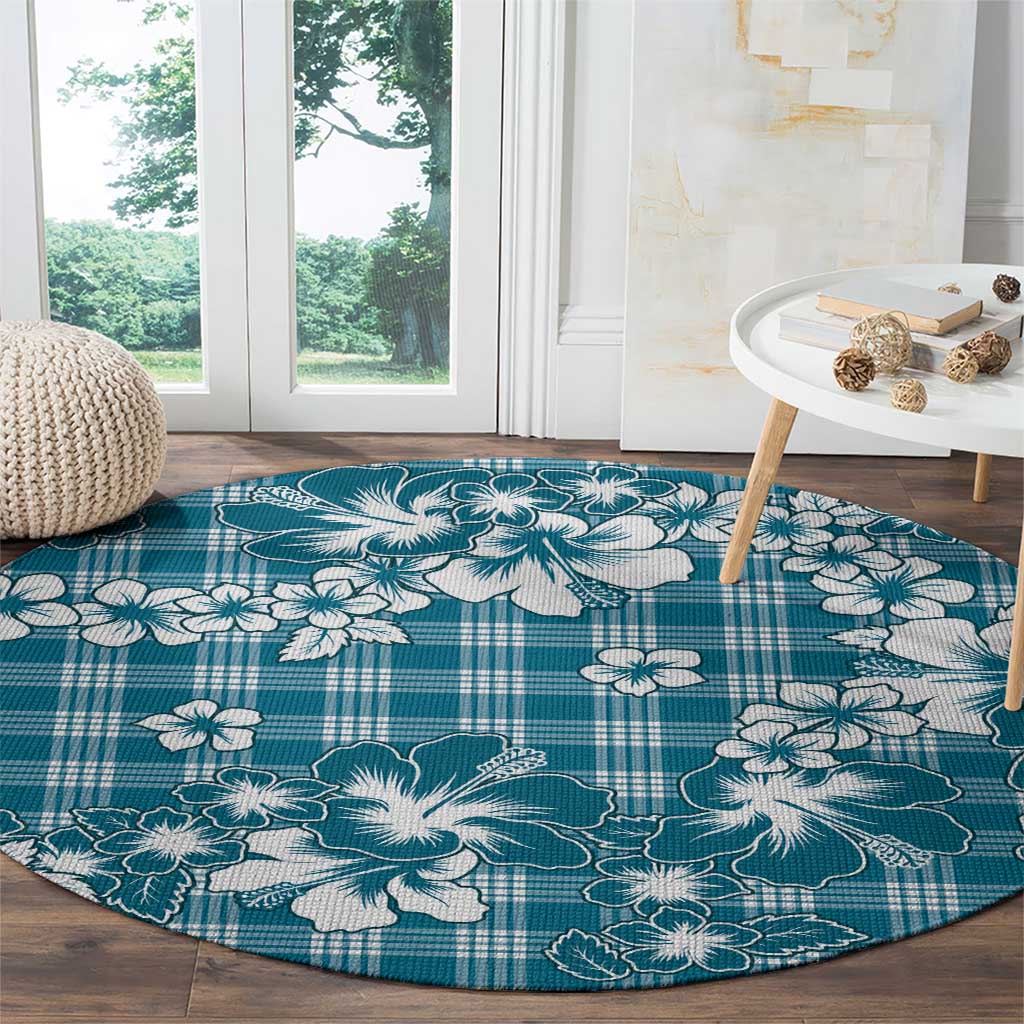 Hibiscus Pakala Ocean Depths Blue Round Carpet Tropical Floral Stylized - Polynesian Pride