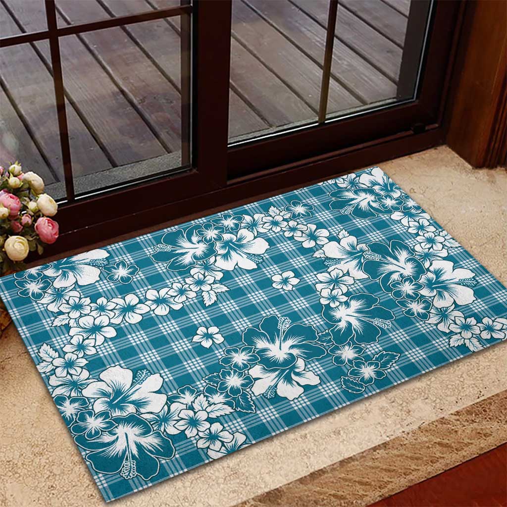 Hibiscus Pakala Ocean Depths Blue Rubber Doormat Tropical Floral Stylized LT01 - Polynesian Pride
