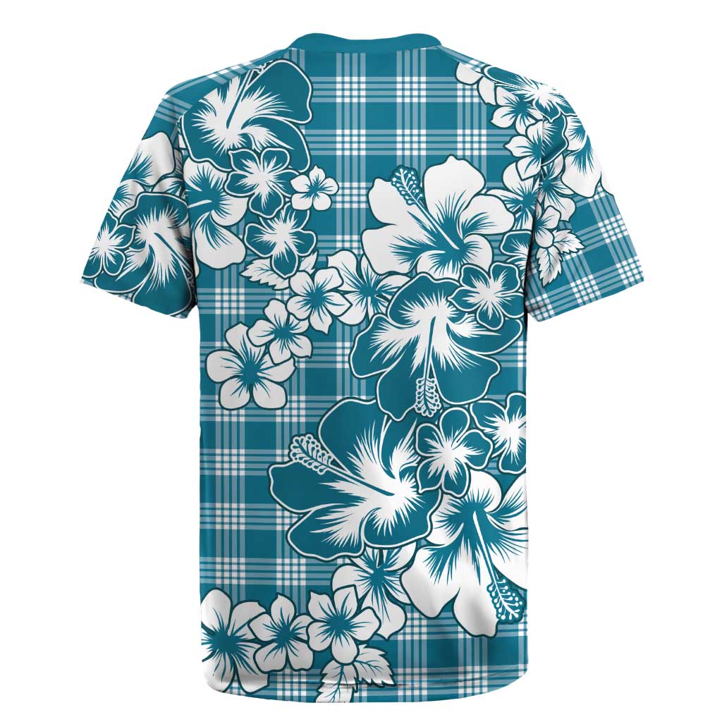 Hibiscus Pakala Ocean Depths Blue Rugby Jersey Tropical Floral Stylized - Polynesian Pride