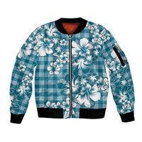 Hibiscus Pakala Ocean Depths Blue Sleeve Zip Bomber Jacket Tropical Floral Stylized LT01 Unisex Blue - Polynesian Pride