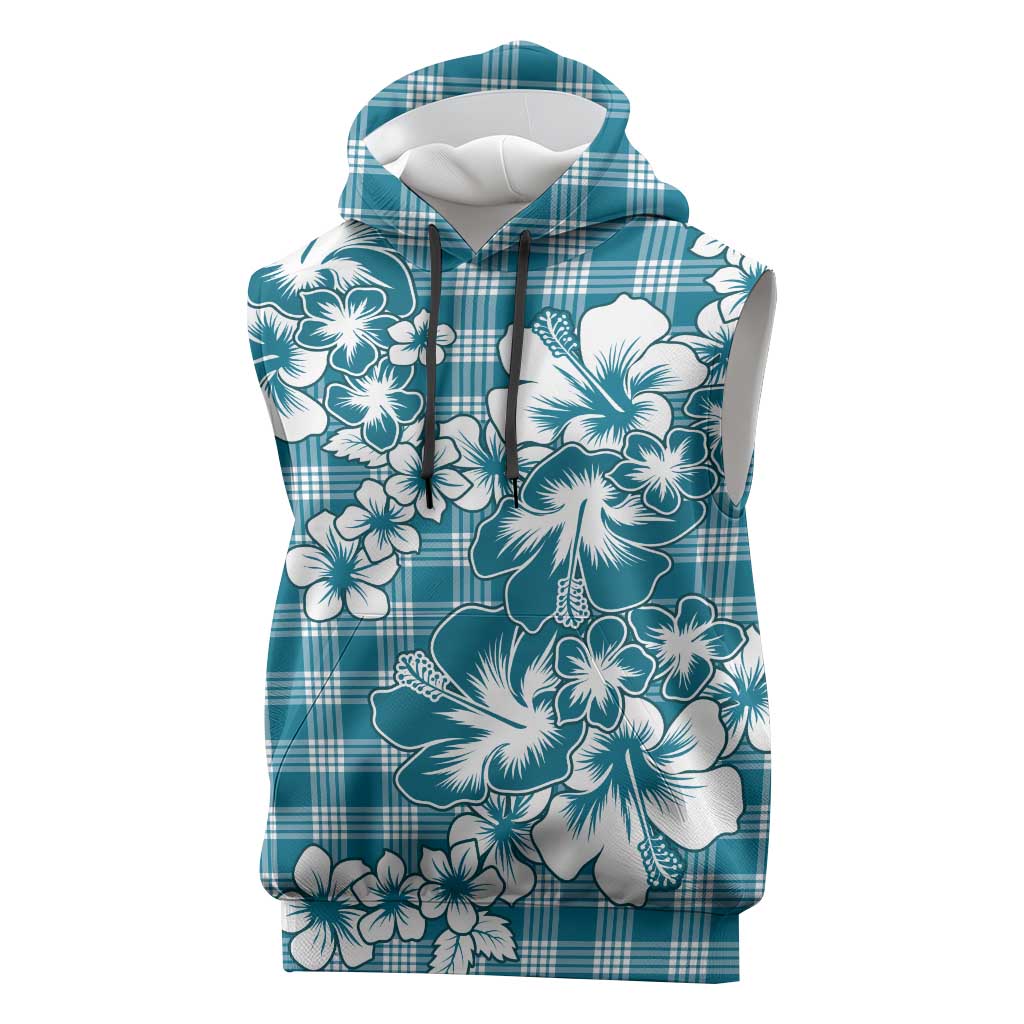Hibiscus Pakala Ocean Depths Blue Sleeveless Hoodie Tropical Floral Stylized - Polynesian Pride