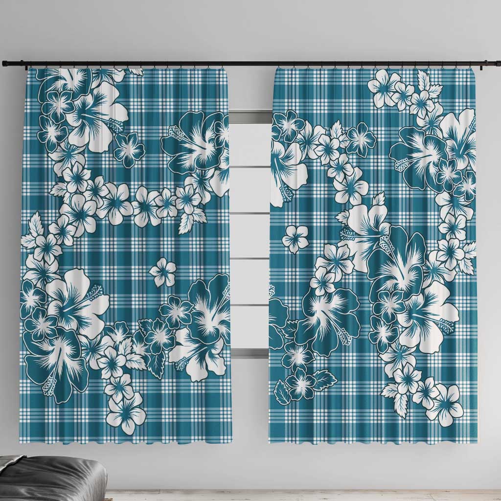 Hibiscus Pakala Ocean Depths Blue Window Curtain Tropical Floral Stylized LT01 With Hooks Blue - Polynesian Pride