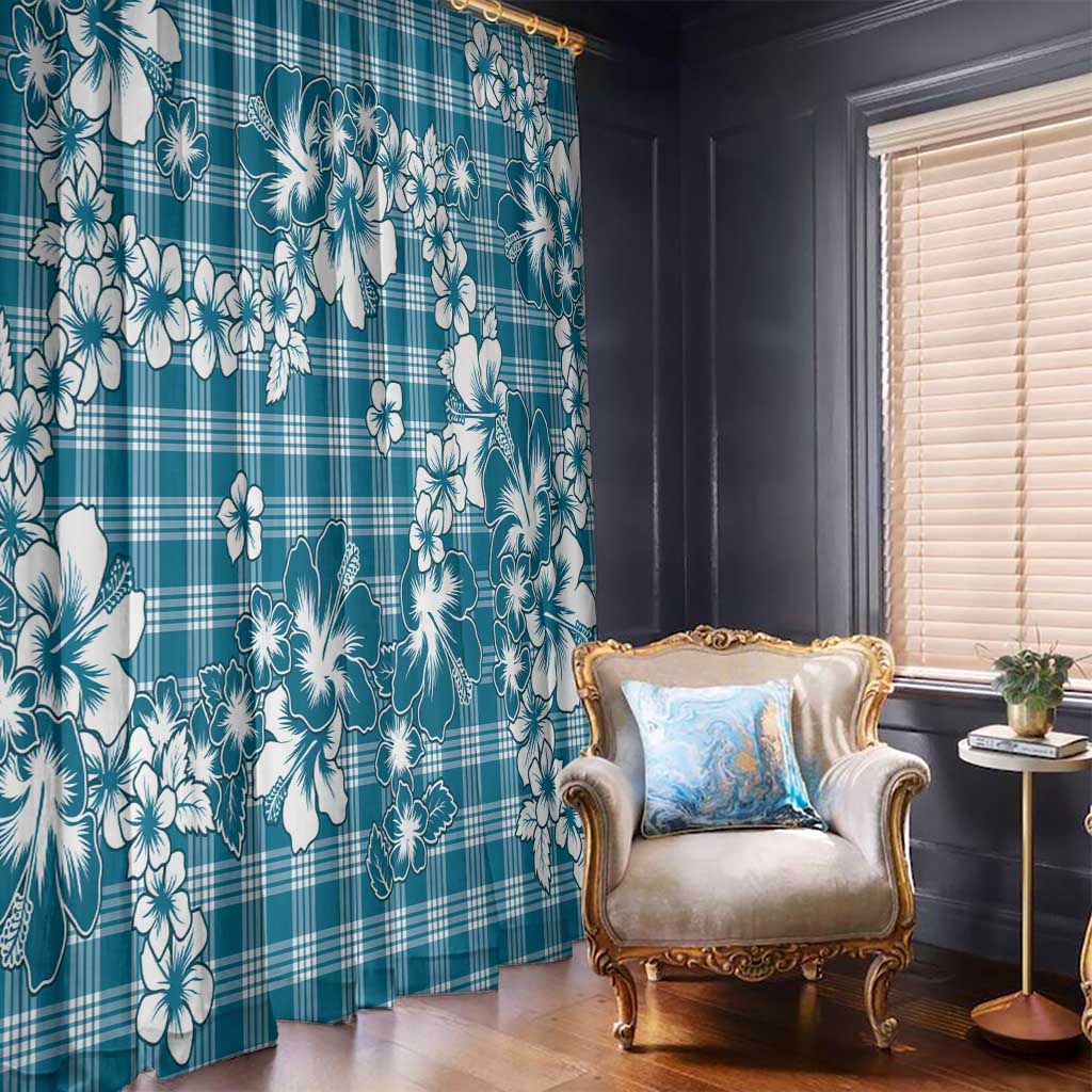 Hibiscus Pakala Ocean Depths Blue Window Curtain Tropical Floral Stylized LT01 - Polynesian Pride