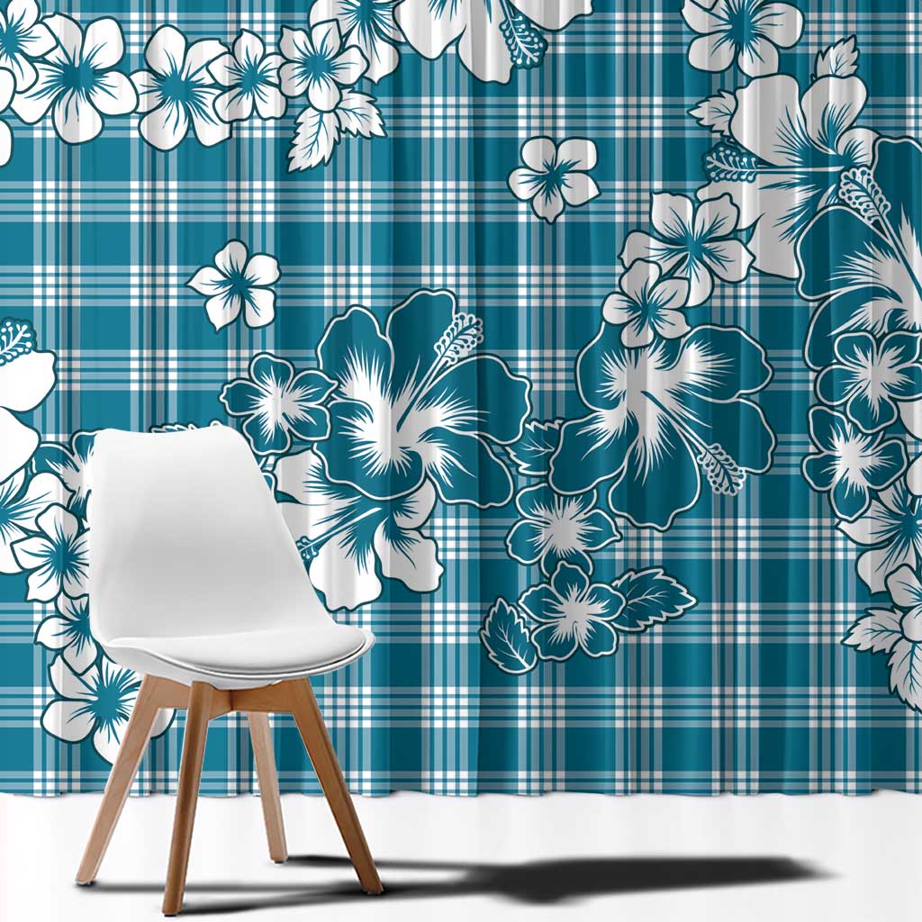 Hibiscus Pakala Ocean Depths Blue Window Curtain Tropical Floral Stylized LT01 - Polynesian Pride