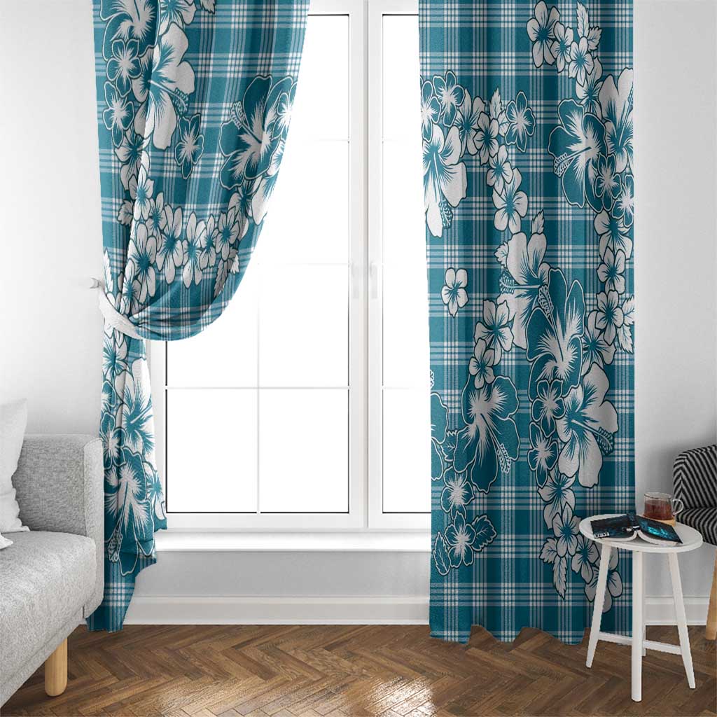 Hibiscus Pakala Ocean Depths Blue Window Curtain Tropical Floral Stylized LT01 - Polynesian Pride