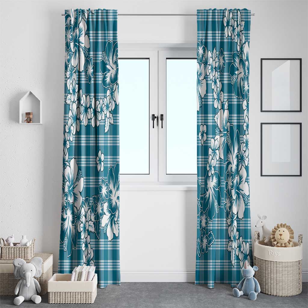 Hibiscus Pakala Ocean Depths Blue Window Curtain Tropical Floral Stylized LT01 - Polynesian Pride