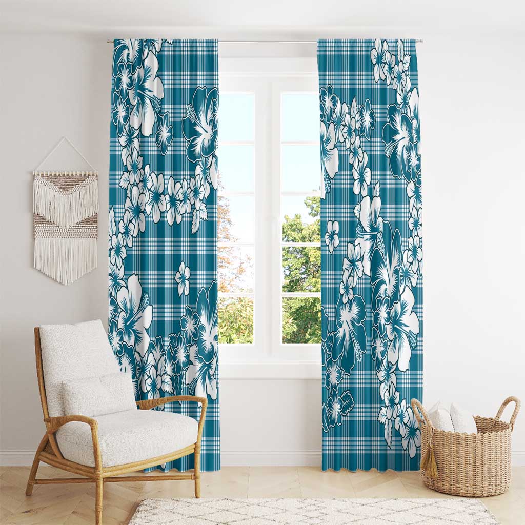 Hibiscus Pakala Ocean Depths Blue Window Curtain Tropical Floral Stylized LT01 - Polynesian Pride