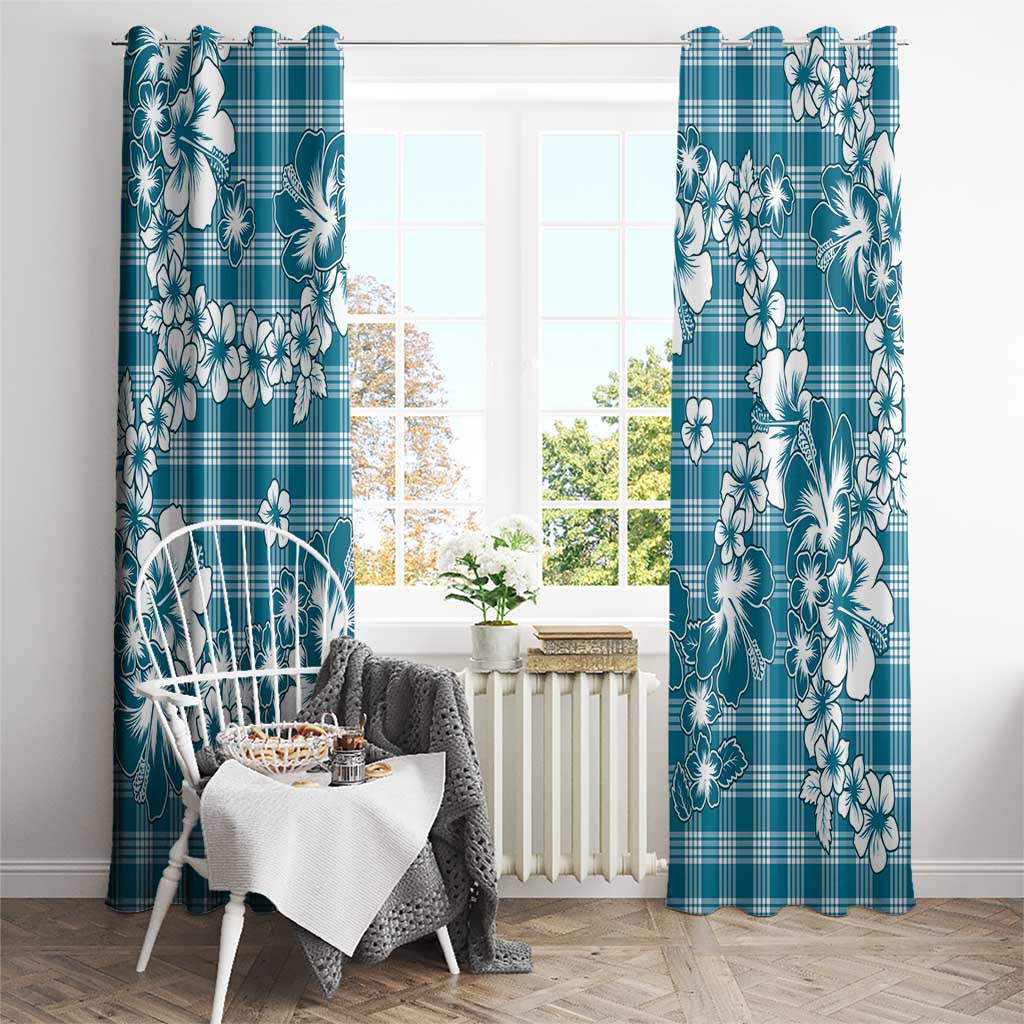 Hibiscus Pakala Ocean Depths Blue Window Curtain Tropical Floral Stylized LT01 - Polynesian Pride