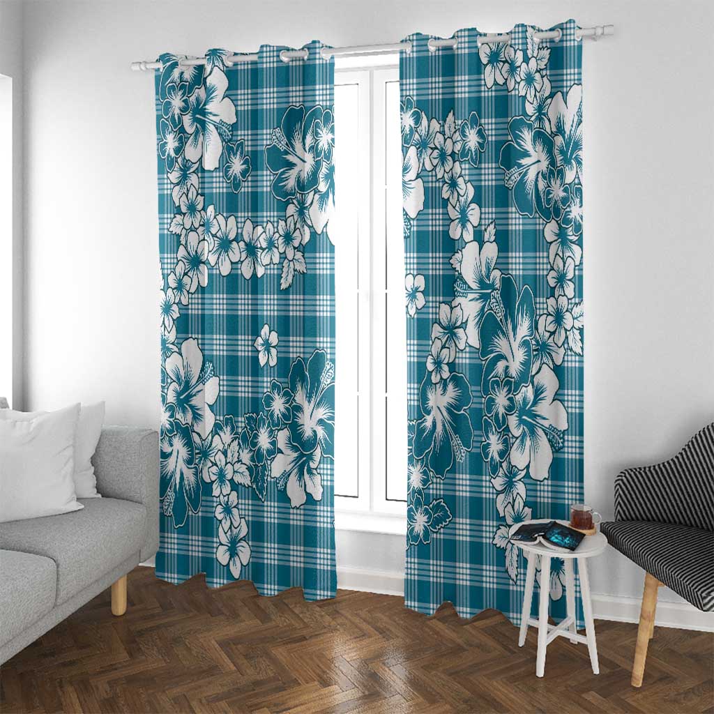 Hibiscus Pakala Ocean Depths Blue Window Curtain Tropical Floral Stylized LT01 With Grommets Blue - Polynesian Pride