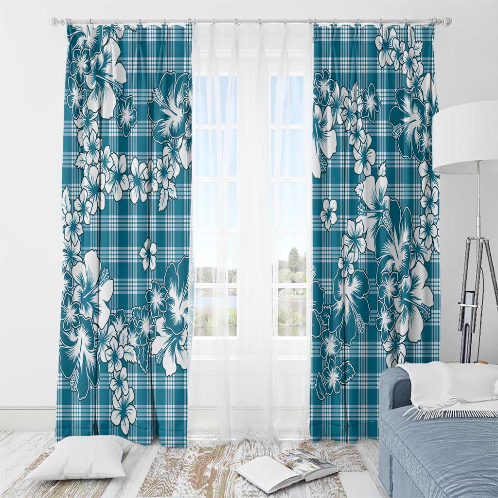 Hibiscus Pakala Ocean Depths Blue Window Curtain Tropical Floral Stylized LT01 - Polynesian Pride
