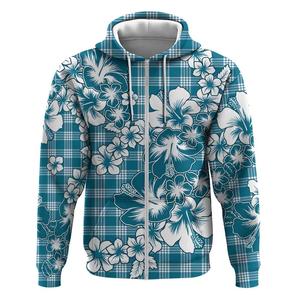 Hibiscus Pakala Ocean Depths Blue Zip Hoodie Tropical Floral Stylized LT01 Zip Hoodie Blue - Polynesian Pride