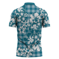 Hibiscus Pakala Ocean Depths Blue Zipper Polo Shirt Tropical Floral Stylized - Polynesian Pride