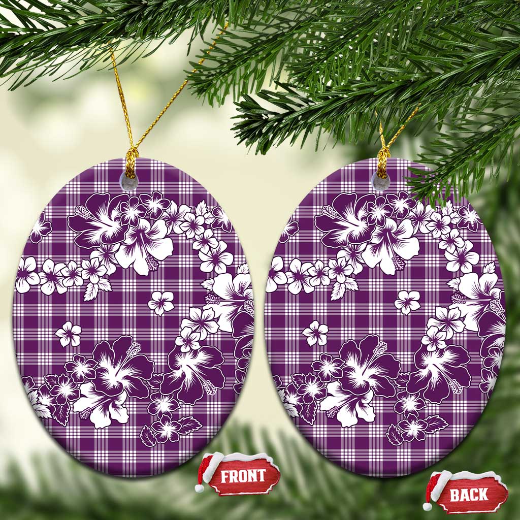 Hibiscus Pakala Sweetie Purple Ceramic Ornament Tropical Floral Stylized LT01 Oval Purple - Polynesian Pride