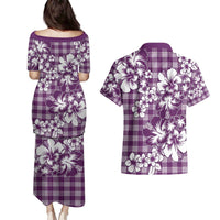 Hibiscus Pakala Sweetie Purple Couples Matching Puletasi and Hawaiian Shirt Tropical Floral Stylized - Polynesian Pride