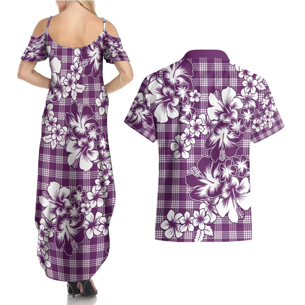 Hibiscus Pakala Sweetie Purple Couples Matching Summer Maxi Dress and Hawaiian Shirt Tropical Floral Stylized - Polynesian Pride