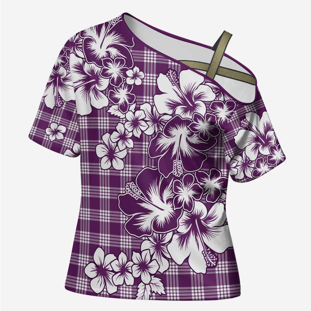 Hibiscus Pakala Sweetie Purple Cross Shoulder Shirt Tropical Floral Stylized LT01 Female Purple - Polynesian Pride