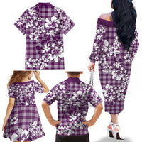Hibiscus Pakala Sweetie Purple Family Matching Off The Shoulder Long Sleeve Dress and Hawaiian Shirt Tropical Floral Stylized - Polynesian Pride