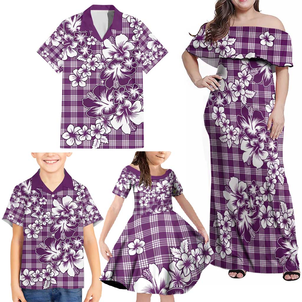 Hibiscus Pakala Sweetie Purple Family Matching Off Shoulder Maxi Dress and Hawaiian Shirt Tropical Floral Stylized - Polynesian Pride