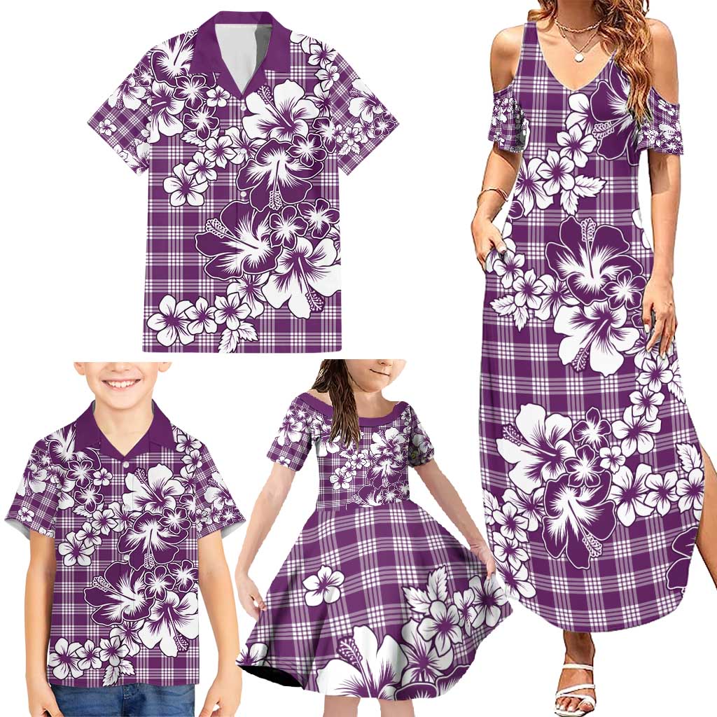 Hibiscus Pakala Sweetie Purple Family Matching Summer Maxi Dress and Hawaiian Shirt Tropical Floral Stylized - Polynesian Pride