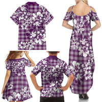 Hibiscus Pakala Sweetie Purple Family Matching Summer Maxi Dress and Hawaiian Shirt Tropical Floral Stylized - Polynesian Pride