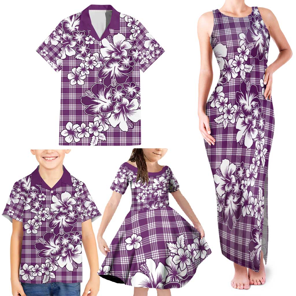 Hibiscus Pakala Sweetie Purple Family Matching Tank Maxi Dress and Hawaiian Shirt Tropical Floral Stylized - Polynesian Pride
